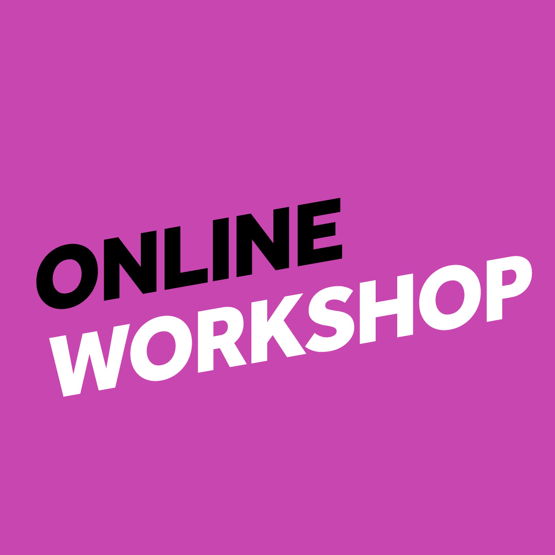 Online Workshops logo (text written on a pink background)