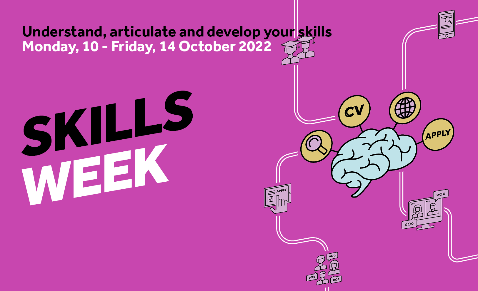 Text reads: Understand articulate and develop your skills: Monday 10 - Friday 14 Oct Skills Week