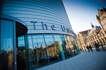 Photograph of University Place building at a jaunty angle 
