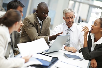 Group working around a table