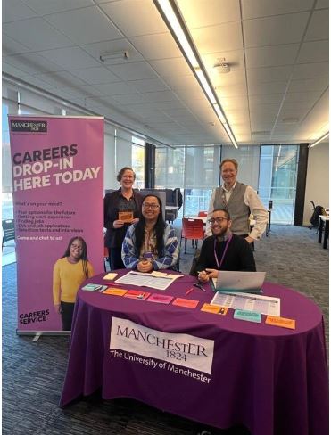 Four members of the careers team at a faculty drop in session