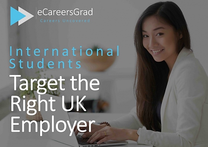 Promotional image for Pathway: Get Ready International Students: Girl with long hair is smiling and using a computer: Text reads International students target the right employer